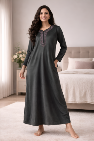 button down shirt & pyjama set in navy colour velour